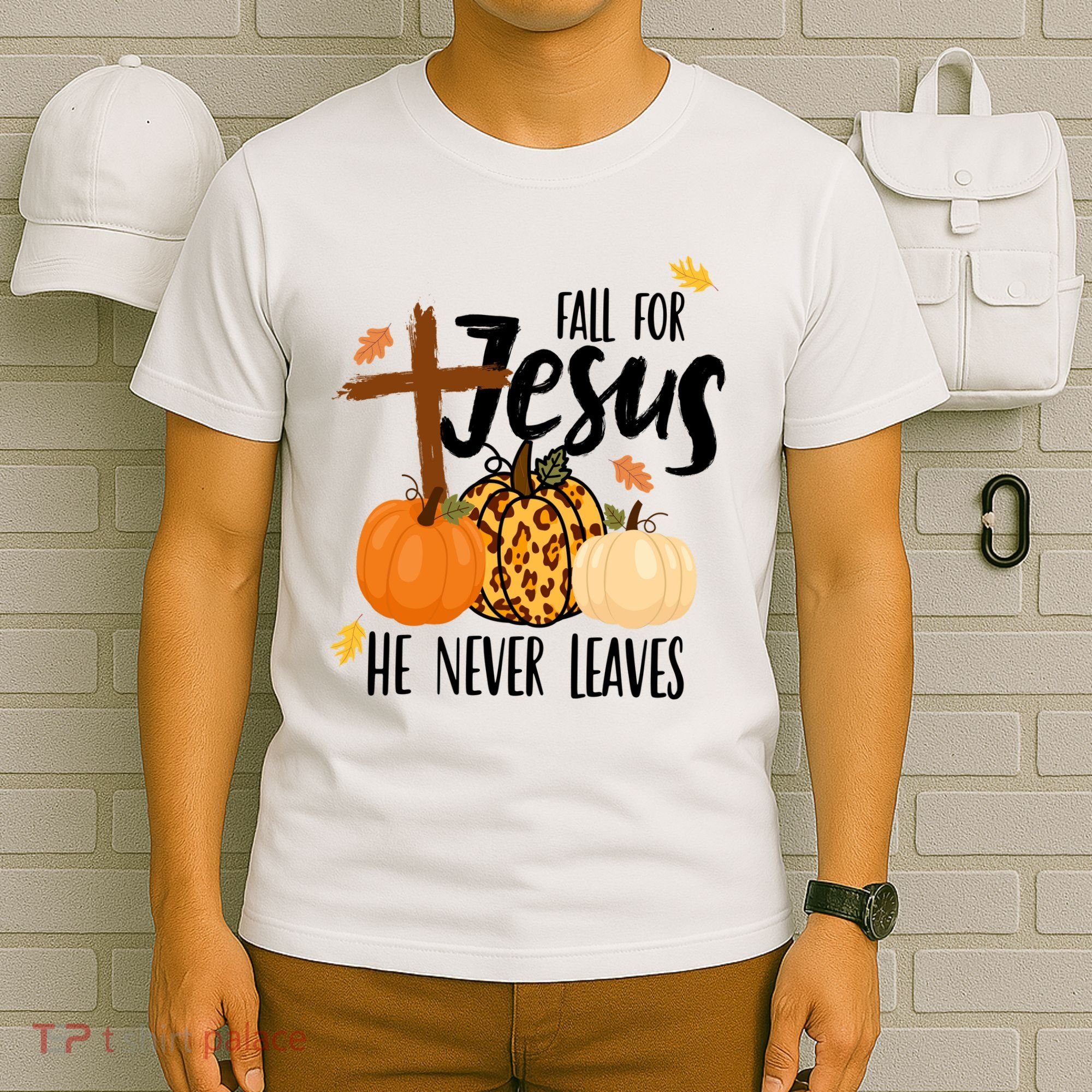 Fall For Jesus He Never Leaves Cross Pumpkin T-Shirt