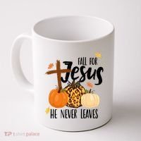 Fall For Jesus He Never Leaves Cross Pumpkin Coffee Mug thumb 0