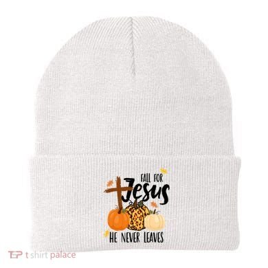 Fall For Jesus He Never Leaves Cross Pumpkin Beanie