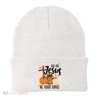 Fall For Jesus He Never Leaves Cross Pumpkin Beanie thumb 0