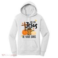 Fall For Jesus He Never Leaves Cross Pumpkin Women's Hoodie thumb 0