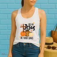 Fall For Jesus He Never Leaves Cross Pumpkin Women's Tank Top thumb 2