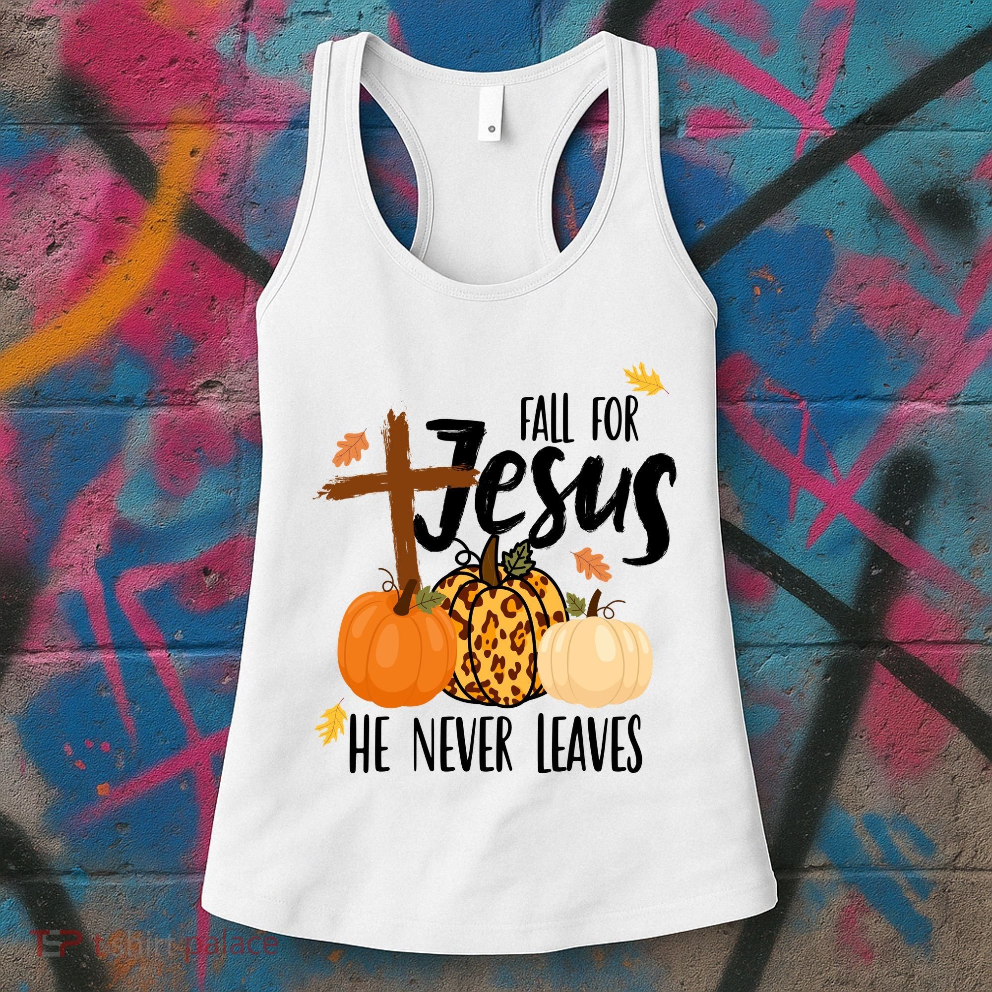 Fall For Jesus He Never Leaves Cross Pumpkin Women's Tank Top