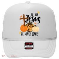 Fall For Jesus He Never Leaves Cross Pumpkin Hat thumb 0