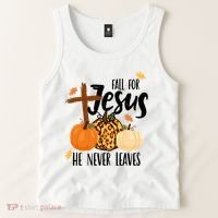 Fall For Jesus He Never Leaves Cross Pumpkin Tank Top thumb 2