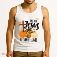 Fall For Jesus He Never Leaves Cross Pumpkin Tank Top thumb 3