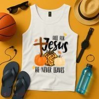 Fall For Jesus He Never Leaves Cross Pumpkin Tank Top thumb 4