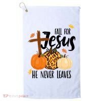 Fall For Jesus He Never Leaves Cross Pumpkin Golf Towel thumb 0