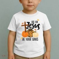 Fall For Jesus He Never Leaves Cross Pumpkin Toddler T-Shirt thumb 2