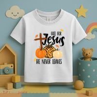 Fall For Jesus He Never Leaves Cross Pumpkin Toddler T-Shirt thumb 3