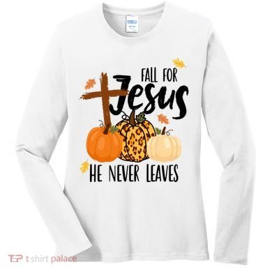 Fall For Jesus He Never Leaves Cross Pumpkin Women's Long Sleeve Shirt