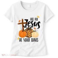 Fall For Jesus He Never Leaves Cross Pumpkin Women's T-Shirt thumb 0
