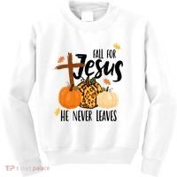 Fall For Jesus He Never Leaves Cross Pumpkin Kids Sweatshirt thumb 0
