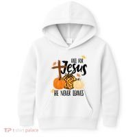 Fall For Jesus He Never Leaves Cross Pumpkin Kids Hoodie thumb 0