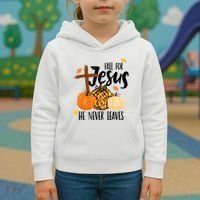 Fall For Jesus He Never Leaves Cross Pumpkin Kids Hoodie thumb 3