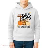 Fall For Jesus He Never Leaves Cross Pumpkin Kids Hoodie thumb 4