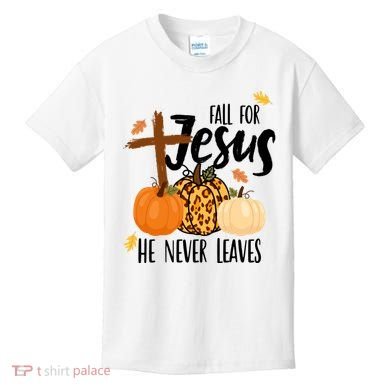 Fall For Jesus He Never Leaves Cross Pumpkin Kids T-Shirt