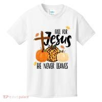 Fall For Jesus He Never Leaves Cross Pumpkin Kids T-Shirt thumb 0