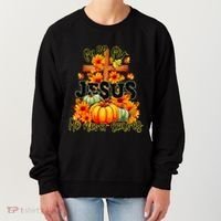Fall For Jesus He Never Leaves Halloween Autumn Thanksgiving Women's Sweatshirt thumb 0
