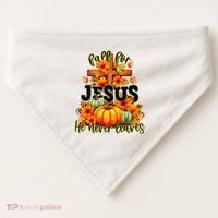 Fall For Jesus He Never Leaves Halloween Autumn Thanksgiving USA-Made Doggie Bandana thumb 0