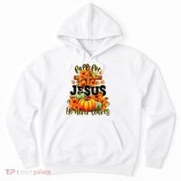 Fall For Jesus He Never Leaves Halloween Autumn Thanksgiving Hoodie thumb 0