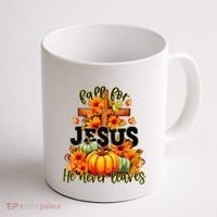 Fall For Jesus He Never Leaves Halloween Autumn Thanksgiving Coffee Mug thumb 1