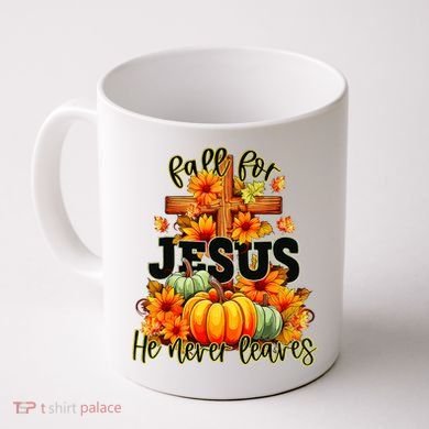 Fall For Jesus He Never Leaves Halloween Autumn Thanksgiving Coffee Mug