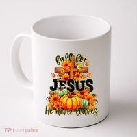 Fall For Jesus He Never Leaves Halloween Autumn Thanksgiving Coffee Mug thumb 0