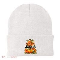Fall For Jesus He Never Leaves Halloween Autumn Thanksgiving Beanie thumb 0
