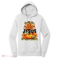 Fall For Jesus He Never Leaves Halloween Autumn Thanksgiving Women's Hoodie thumb 0