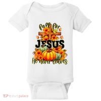 Fall For Jesus He Never Leaves Halloween Autumn Thanksgiving Baby Bodysuit thumb 0