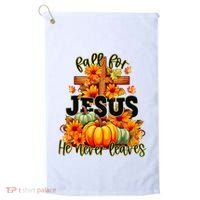 Fall For Jesus He Never Leaves Halloween Autumn Thanksgiving Golf Towel thumb 0