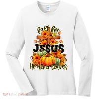 Fall For Jesus He Never Leaves Halloween Autumn Thanksgiving Women's Long Sleeve Shirt thumb 0