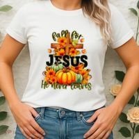 Fall For Jesus He Never Leaves Halloween Autumn Thanksgiving Women's T-Shirt thumb 2
