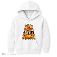 Fall For Jesus He Never Leaves Halloween Autumn Thanksgiving Kids Hoodie thumb 0