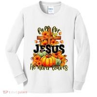 Fall For Jesus He Never Leaves Halloween Autumn Thanksgiving Kids Long Sleeve Shirt thumb 0