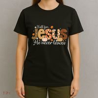 Fall For Jesus He Never Leaves Christian Thanksgiving T-Shirt thumb 4