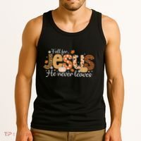 Fall For Jesus He Never Leaves Christian Thanksgiving Tank Top thumb 3