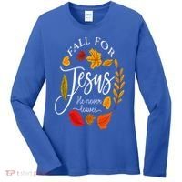 Fall For Jesus He Never Leaves Pumpkin Thanksgiving Women's Long Sleeve Shirt thumb 0