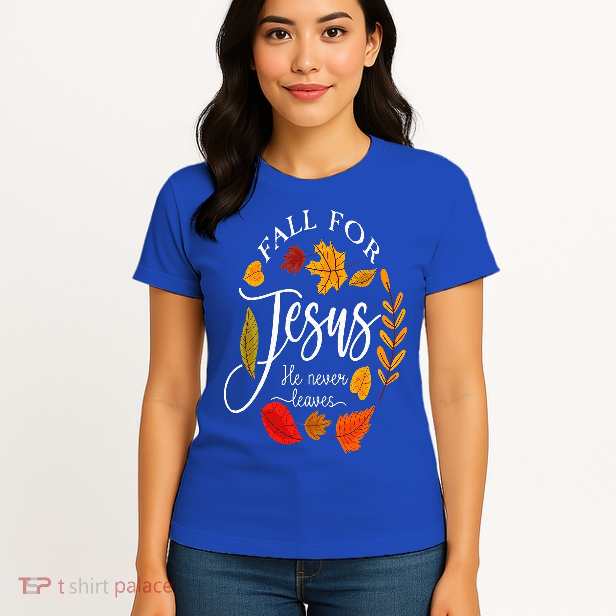 Fall For Jesus He Never Leaves Pumpkin Thanksgiving Women's T-Shirt
