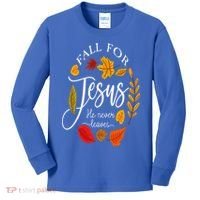 Fall For Jesus He Never Leaves Pumpkin Thanksgiving Kids Long Sleeve Shirt thumb 0