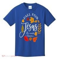 Fall For Jesus He Never Leaves Pumpkin Thanksgiving Kids T-Shirt thumb 0