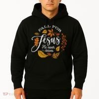 Fall For Jesus He Never Leaves Hoodie thumb 2