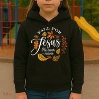 Fall For Jesus He Never Leaves Kids Hoodie thumb 3