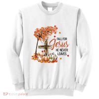 Fall For Jesus He Never Leaves Pumpkin Autumn Thanksgiving Sweatshirt thumb 0