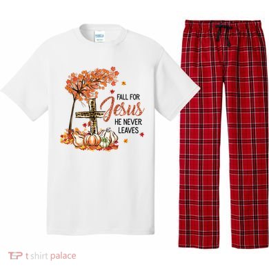 Fall For Jesus He Never Leaves Pumpkin Autumn Thanksgiving Pajama Set