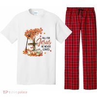 Fall For Jesus He Never Leaves Pumpkin Autumn Thanksgiving Pajama Set thumb 0