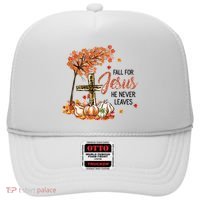 Fall For Jesus He Never Leaves Pumpkin Autumn Thanksgiving Hat thumb 0