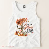 Fall For Jesus He Never Leaves Pumpkin Autumn Thanksgiving Tank Top thumb 2