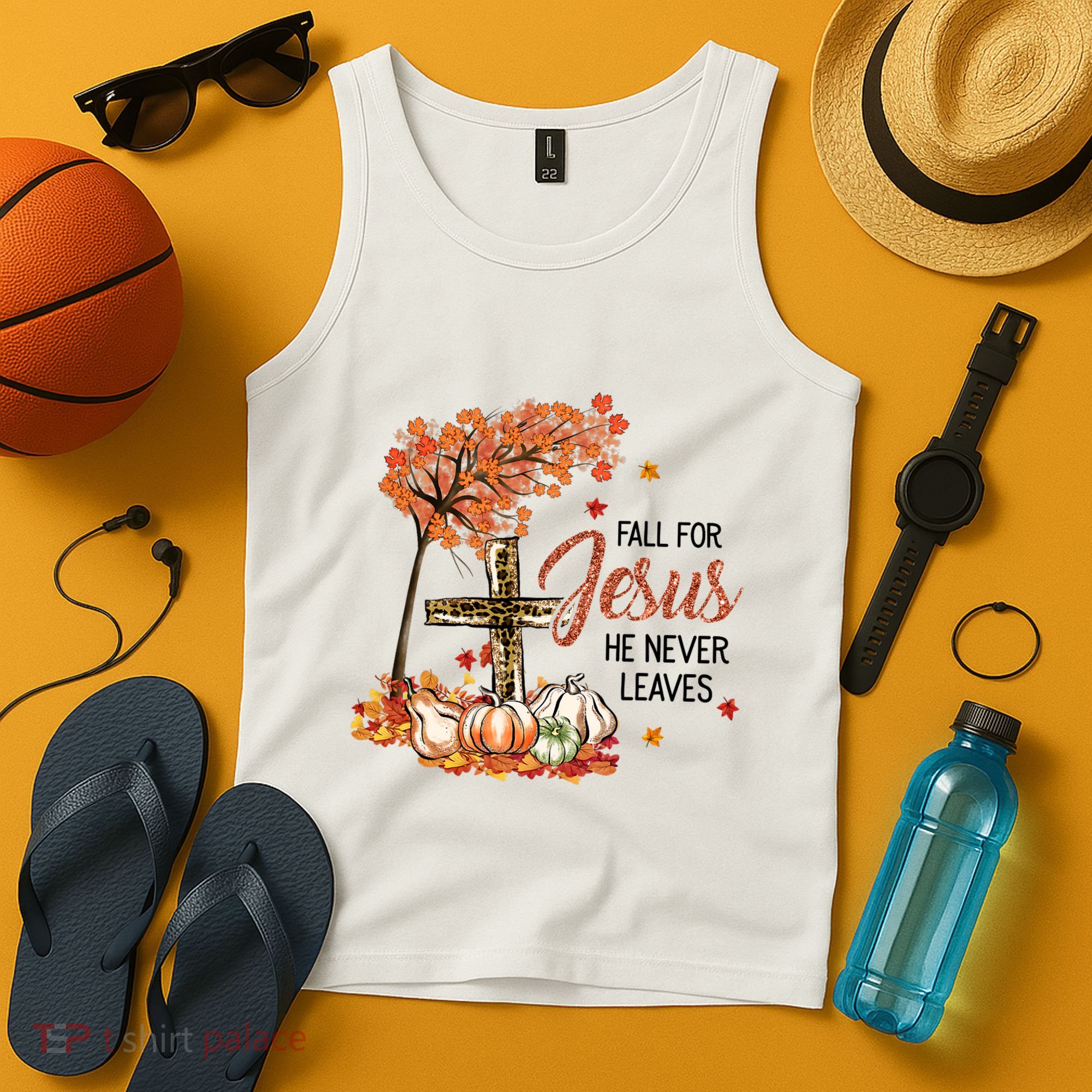 Fall For Jesus He Never Leaves Pumpkin Autumn Thanksgiving Tank Top